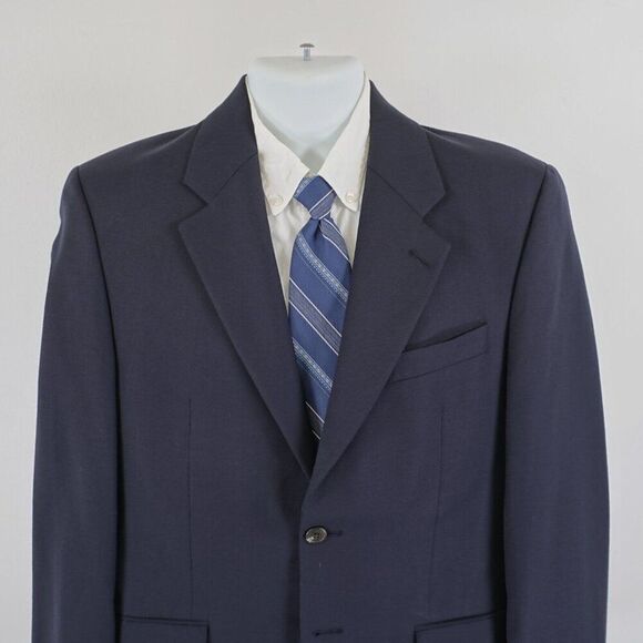 Lauren Ralph Lauren Wool Basketweave Blue‎ Blazer 40R 2 Button Tagged 38R - Picture 1 of 14